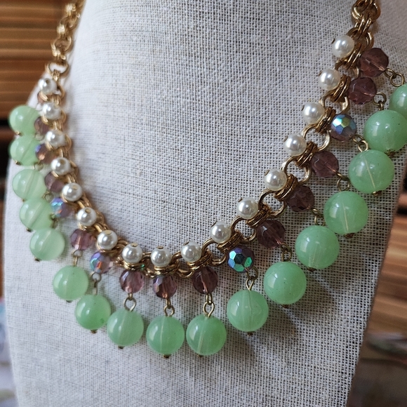 Set of Faux Jade Beads Pearls Bracelet and Necklace Vintage Amethyst Purple EUC - Picture 8 of 15